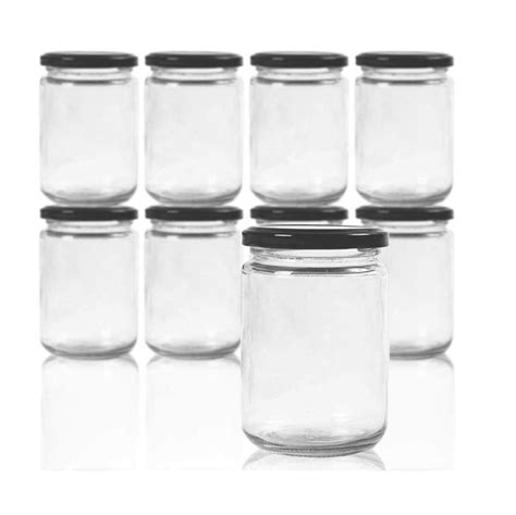 Round 8 Oz Airtight Glass Jars With Black Metal Lid Spice Jars For Jam Honey Spices High