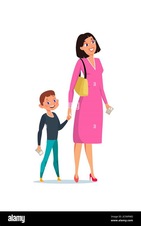 Mother And Son Walking Flat Vector Illustration Stock Vector Image Art Alamy
