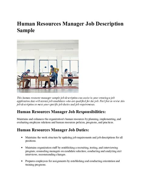 Doc Human Resources Manager Job Description Sample Tawan Salim