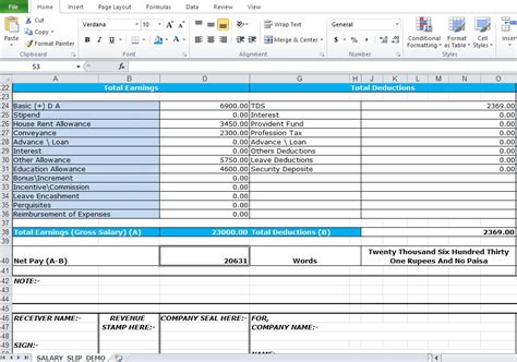 Salary Slip Format In Excel With Formula Deluxerom