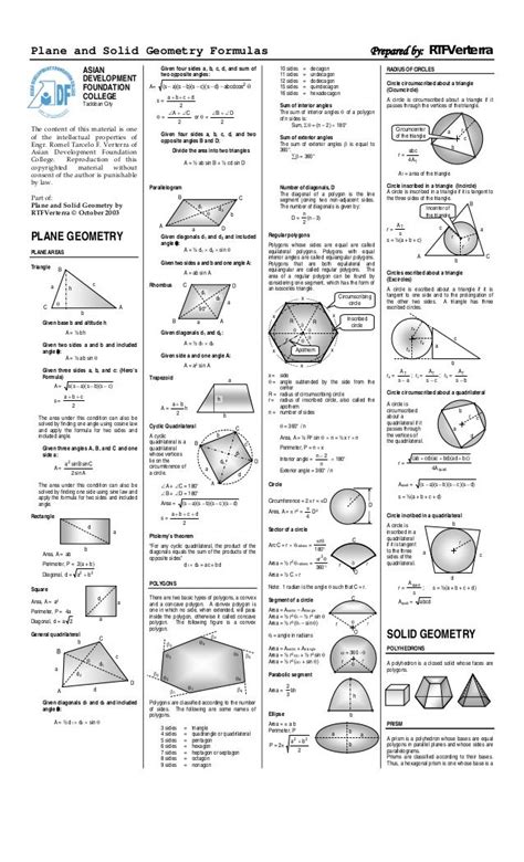 Plane And Solid Geometry Formulas Geometry Formulas