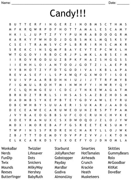 Word Search Printable Candy Word Search Printable