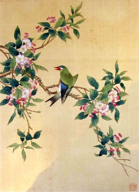 A Chinese Silk Painting Of Bird And Flowers In Frame China Late