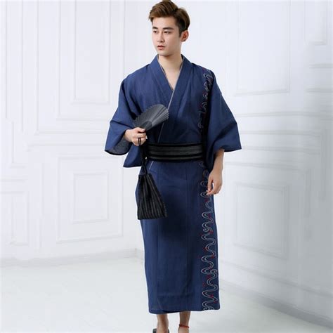 Summer Traditional Japanese Kimono Man Long Jinpei Yukata Men Bathrobe Kimono With Belt Jinbei