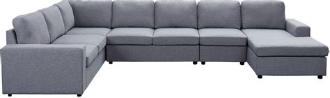 Tifton Light Gray Linen 7 Seat Reversible Modular Sectional Sofa Chaise