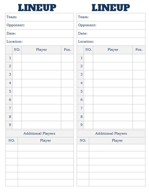 Baseball Lineup Card Template Free Download Printable Templates Lab