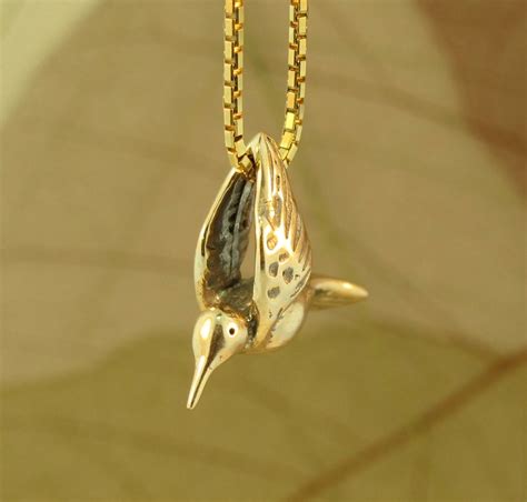 Hummingbird Necklace K Gold Solid K Gold Charm Etsy K Gold