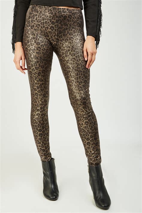 Metallic Leopard Print Leggings Just 7