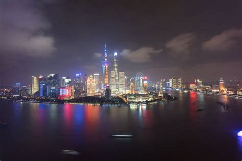Lujiazui Pudong Puxi Shanghai China Night Scene Huangpu River Stock