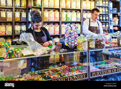 Traditional Candy Store Or Sweet Shop With Display Shelving Of Sweet