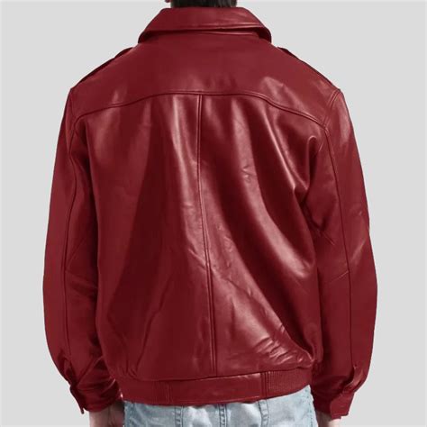 Mens Fashion Genuine Bomber Red Leather Jacket