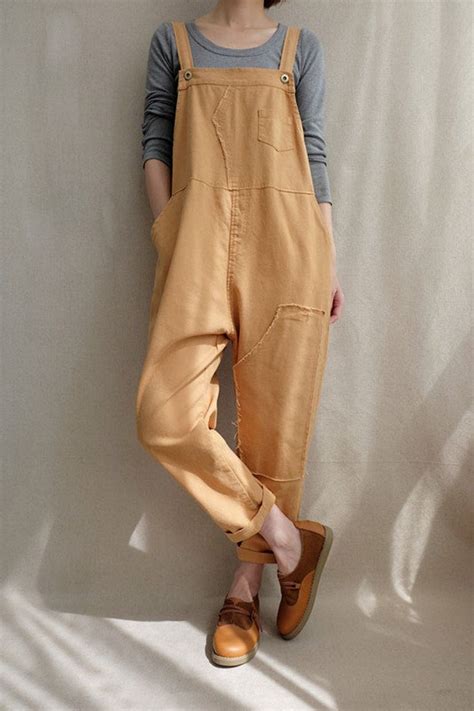 Women Leisure Cotton Dungarees Linen Overalls Summer Cotton Etsy