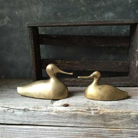 Vintage Brass Ducks Set Of Two Figurines Mid Century Brass