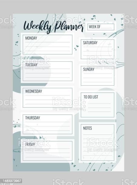 Weekly Planner Printable Vector Template Blank Organizer Page A4 A5