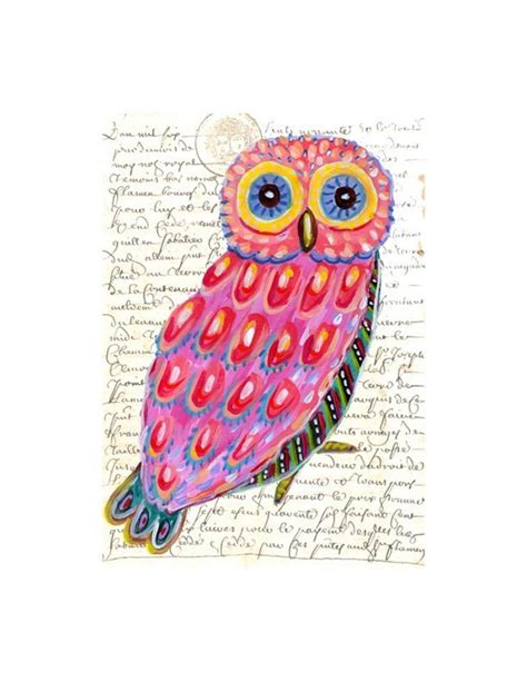 Whimsical Owl Painting Art Collage Print Etsy