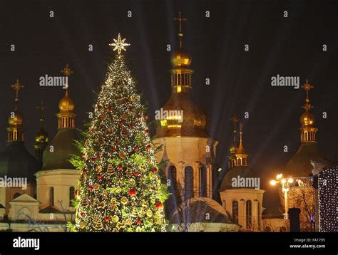 Kiev Ukraine 19th Dec 2015 The Main Ukrainian Christmas Tree Has