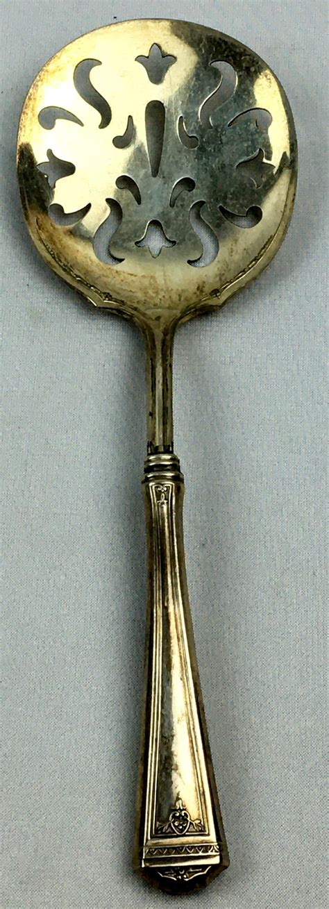 Lot Vintage Pierced Serving Spoon W Sterling Silver Handle
