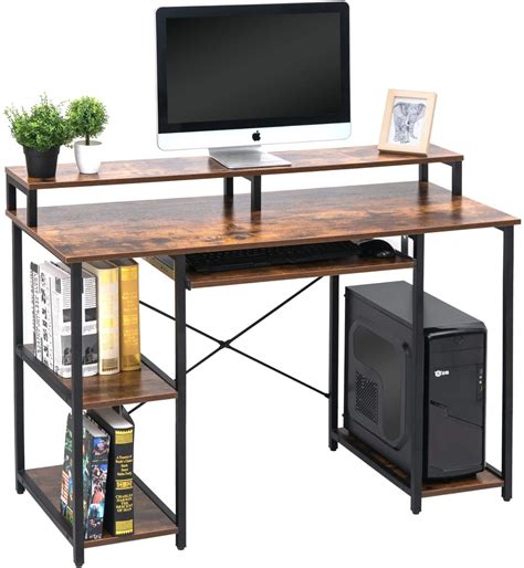 Topsky Computer Desk With Storage Shelveskeyboard Traymonitor Stand