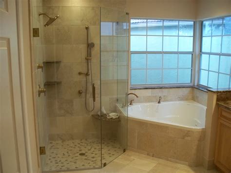 Corner tub installations are becoming more common amongst households that want to redesign their bathrooms. Bathroom 1 of 2 | Corner tub shower combo, Corner tub ...