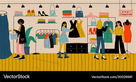 People Shopping In Retail Store Clothes Shop Vector Image