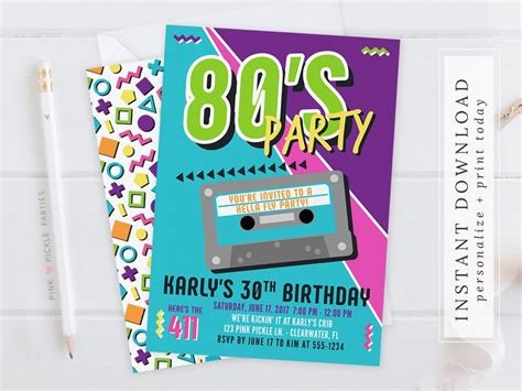 80s Birthday Party Invitation 80s Themed Party Invitations Totally 80s Retro Birthday