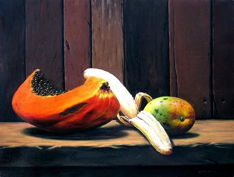 Bodegon Con Platano Mango Y Papaya Painting By Hiremio Santa Olaya Garcia