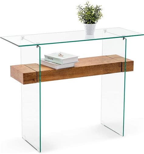 Ivinta Narrow Glass Console Table With Storage Modern Sofa