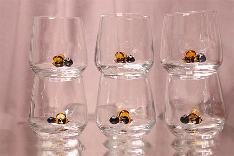 set of 6 drinking glasses with handmade glass mixed bee etsy