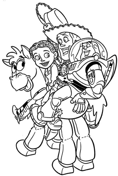 Stats on this coloring page printed 235,225. Jessie, Woddy And Buzz Rides Bullseye Coloring Page ...
