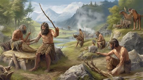 Stone Age Men Have Been Portrayed In This Painting Background Stone