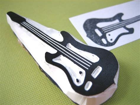 Electric Guitar Rubber Stamp Hand Carved Timbri