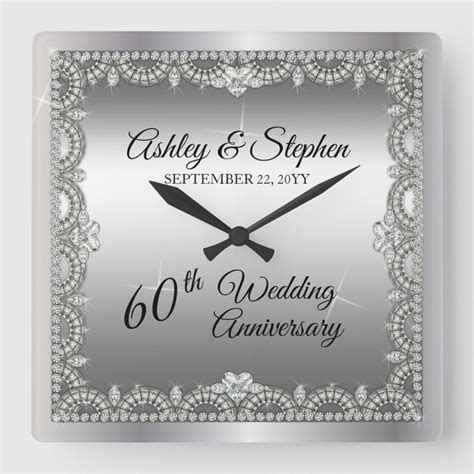 Elegant Diamonds Th Wedding Anniversary Square Wall Clock Zazzle