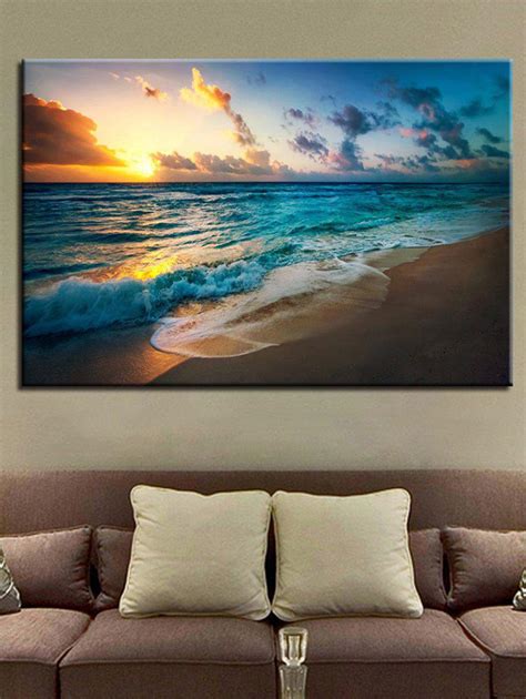 28 Off Sunset Beach Scenery Printed Wall Art Canvas Painting Rosegal