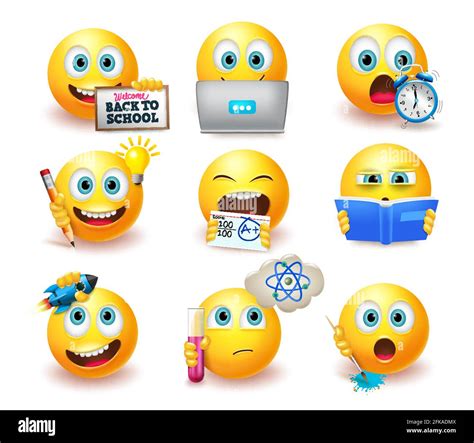 Smileys De Vuelta A La Escuela Emoticono Vector Conjunto Emoji