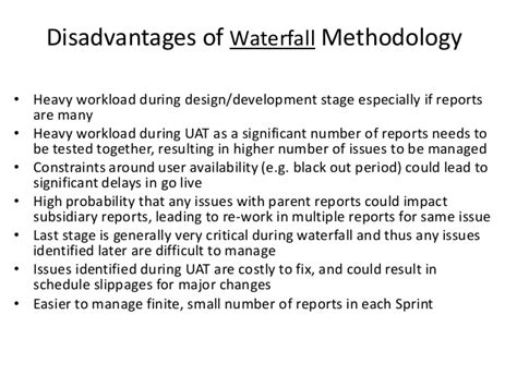 The advantage of waterfall development is that it allows for departmentalization and control. Agile Waterfall - Advantages & Disadvantages