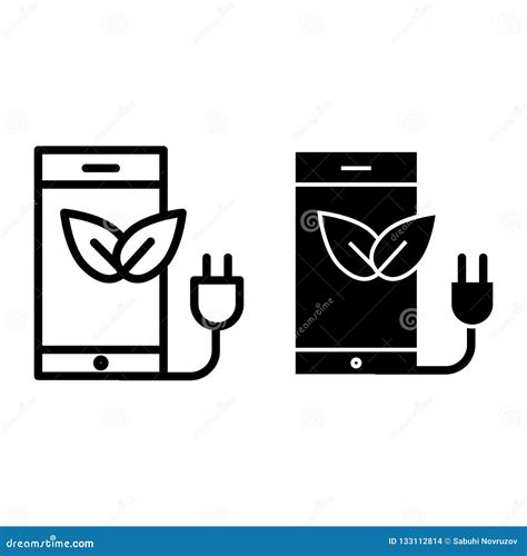 Eco Plug With Smartphone Line And Glyph Icon Eco Charge Mobile Phones