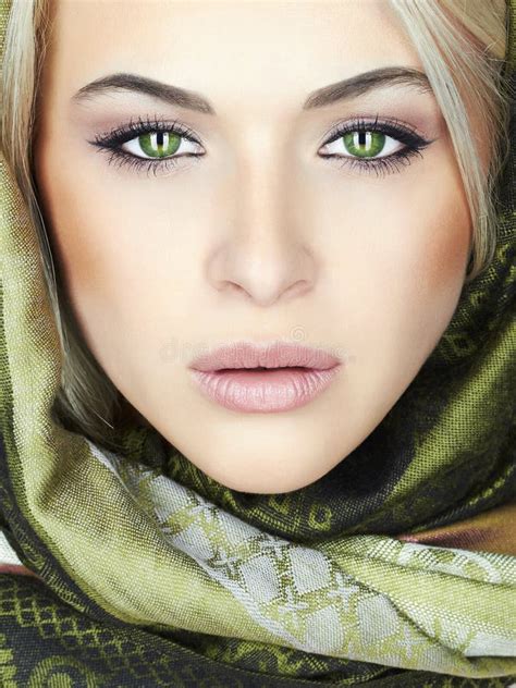 Beautiful Woman With Green Eyes Stock Photo Image Of Cosmetics