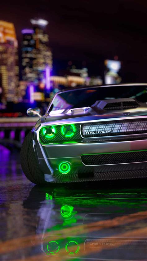 Dodge Challenger Green Lights Iphone Wallpapers Iphone Wallpapers