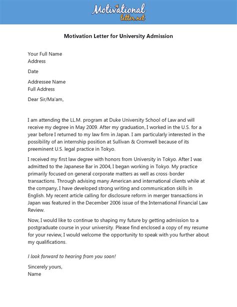 Sometimes, you may need to write one for specialty programs at a bachelor's level too. Motivation Letter Sample for Admission in University