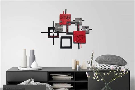 Abstruse Abstract Wood And Metal Wall Sculpture Modern Red Black Wall