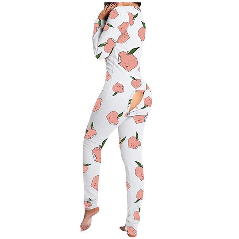 Buy Womens Onesie With Butt Flap Pajamas Set Long Sleeve Sleepwear