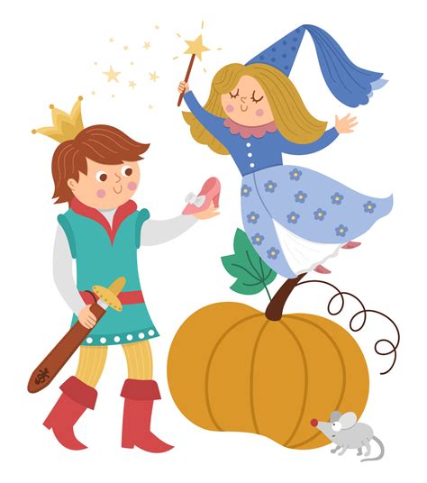 Fairy Tale Prince With Fairy Pumpkin Lost Shoe Mouse Vector Fantasy