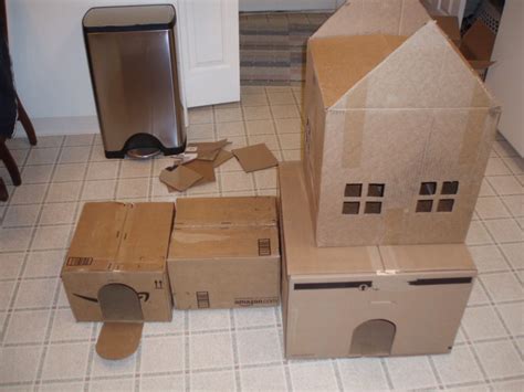 Cardboard Boxes Connected For Cat Maze Playhouse Picture Image