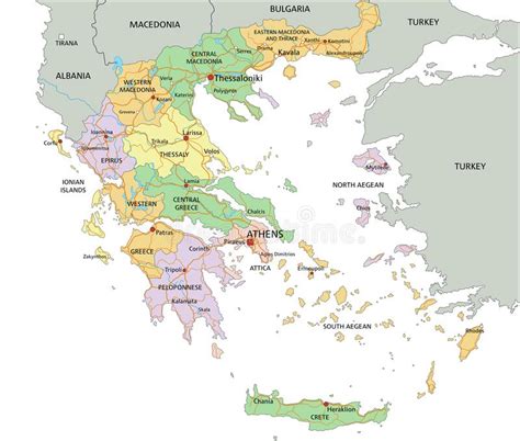 A Grécia Com Um Mapa Político Editável E Detalhado Com Rotulagem