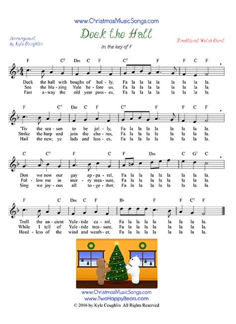 Deck the halls with boughs of holly, fa la la la la, la la la la. Deck the Halls free sheet music