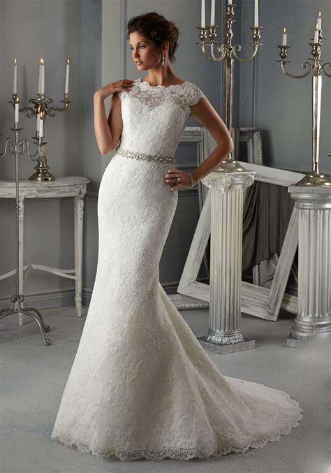 We offer the most beautiful wedding dresses! Morilee Bridal Allover Alencon Lace Wedding Dress with ...