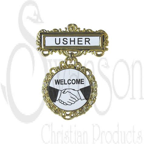Usher Badge Pin Back Fancy Round Brass