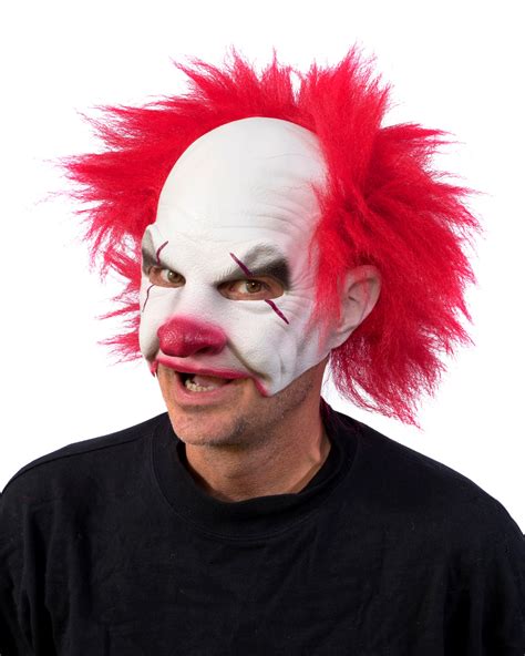 Creepy Clown Mask Carnival It Red Hair Red Nose White Face Etsy