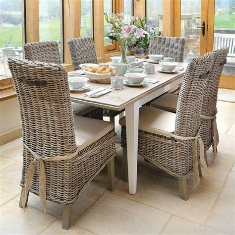 farmhouse dining table with wicker chairs Tufted dinning rooms