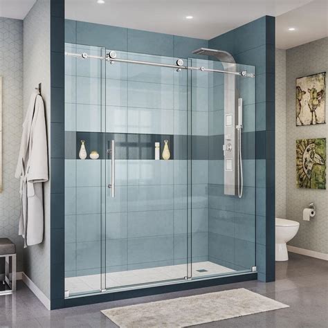 dreamline enigma x 68 in to 72 in x 76 in frameless sliding shower door in polished stainless